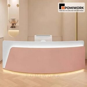 Quầy lễ tân hiện đại bo cong sang trọng – Bàn tiếp tân thiết kế cao cấp