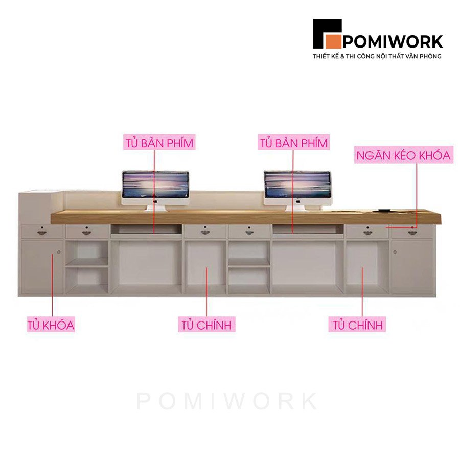 quay le tan hien dai ket hop go (1) Quầy lễ tân hiện đại kết hợp gỗ – Mẫu bàn tiếp tân thiết kế tinh tế, sang trọng cho văn phòng