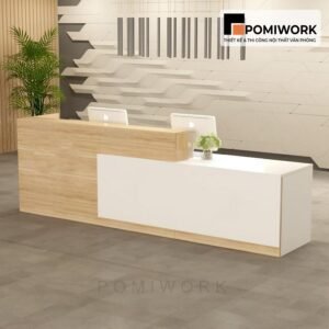 Quầy lễ tân kiểu dáng chữ L – Bàn tiếp tân hiện đại, tiết kiệm diện tích văn phòng