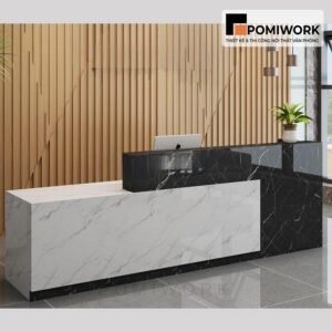 Quầy lễ tân kiểu dáng chữ L – Bàn tiếp tân hiện đại, tiết kiệm diện tích văn phòng