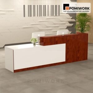 Quầy lễ tân kiểu dáng chữ L – Bàn tiếp tân hiện đại, tiết kiệm diện tích văn phòng