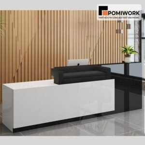 Quầy lễ tân kiểu dáng chữ L – Bàn tiếp tân hiện đại, tiết kiệm diện tích văn phòng