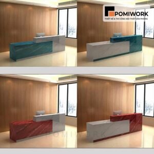 Quầy lễ tân kiểu dáng chữ L – Bàn tiếp tân hiện đại, tiết kiệm diện tích văn phòng