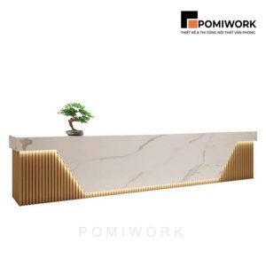 Quầy lễ tân sang trọng – Mẫu bàn tiếp tân hiện đại, kết hợp ánh sáng LED đẳng cấp