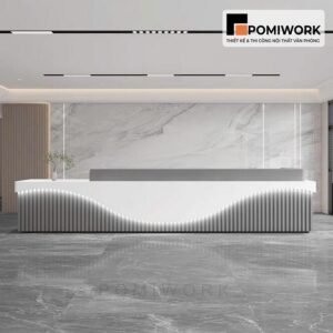 Quầy lễ tân thiết kế cong mềm mại – Mẫu bàn tiếp tân hiện đại, đẳng cấp và chuyên nghiệp