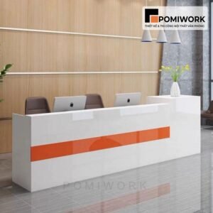 Quầy lễ tân thiết kế dài – Bàn tiếp tân 2 vị trí ngồi tiện lợi, phong cách thanh lịch