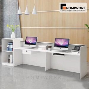 Quầy lễ tân thiết kế dài – Bàn tiếp tân 2 vị trí ngồi tiện lợi, phong cách thanh lịch