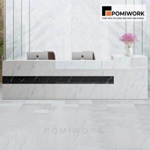 Quầy lễ tân thiết kế dài – Bàn tiếp tân 2 vị trí ngồi tiện lợi, phong cách thanh lịch