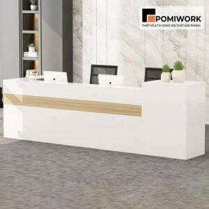 Quầy lễ tân thiết kế dài – Bàn tiếp tân 2 vị trí ngồi tiện lợi, phong cách thanh lịch