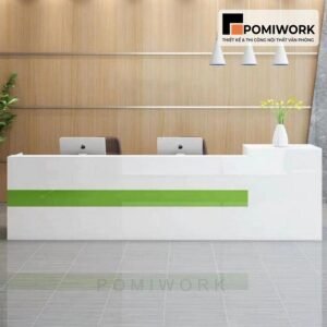 Quầy lễ tân thiết kế dài – Bàn tiếp tân 2 vị trí ngồi tiện lợi, phong cách thanh lịch