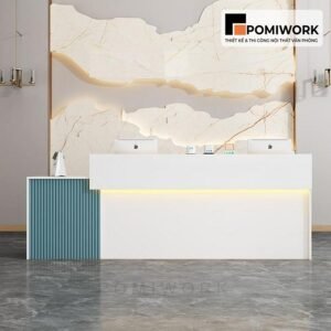 Quầy lễ tân thiết kế sang trọng – Bàn tiếp tân thanh lịch, có đèn LED nổi bật