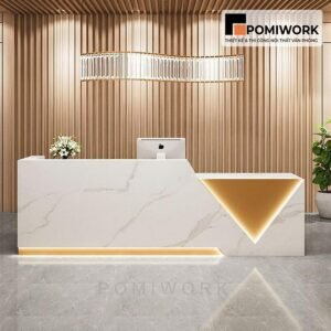 Quầy lễ tân thiết kế tối giản - Bàn tiếp tân thiết kế đèn LED tinh tế