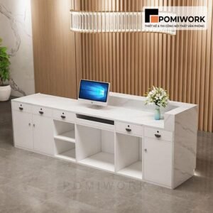 Quầy lễ tân thiết kế tối giản - Bàn tiếp tân thiết kế đèn LED tinh tế