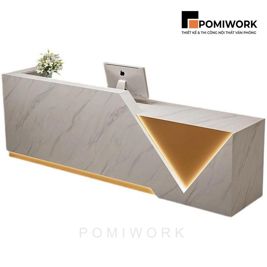 quay le tan thiet ke toi gian Quầy lễ tân thiết kế tối giản - Bàn tiếp tân thiết kế đèn LED tinh tế