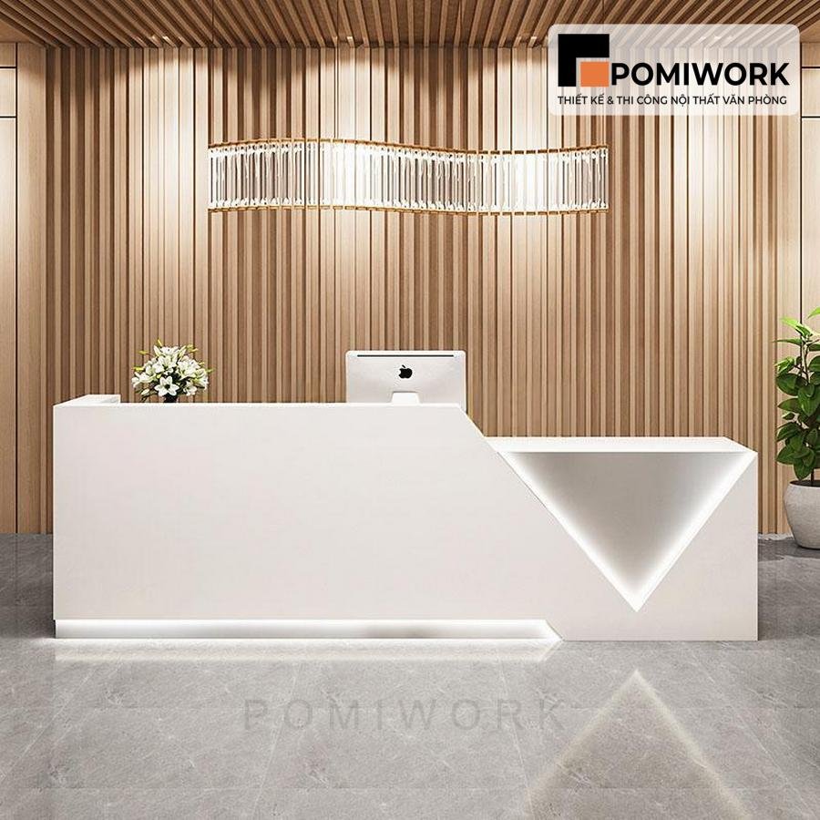 quay le tan thiet ke toi gian Quầy lễ tân thiết kế tối giản - Bàn tiếp tân thiết kế đèn LED tinh tế