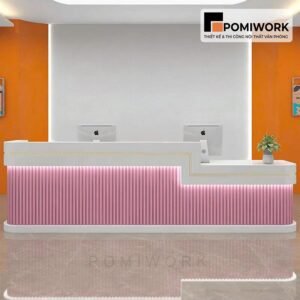 Quầy lễ tân thiết kế trẻ trung – Bàn tiếp tân có đèn LED, tạo điểm nhấn chuyên nghiệp