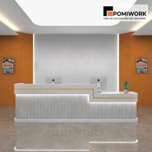 Quầy lễ tân thiết kế trẻ trung – Bàn tiếp tân có đèn LED, tạo điểm nhấn chuyên nghiệp