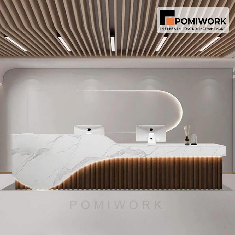 quay le tan thiet ke uon cong hien dai Quầy lễ tân thiết kế uốn cong hiện đại - Bàn tiếp tân sang trọng, đẳng cấp