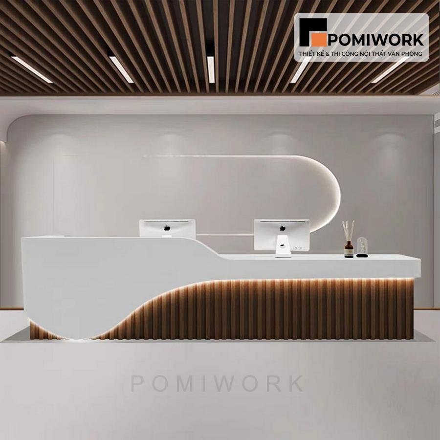quay le tan thiet ke uon cong hien dai Quầy lễ tân thiết kế uốn cong hiện đại - Bàn tiếp tân sang trọng, đẳng cấp
