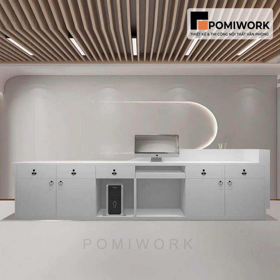 quay le tan thiet ke uon cong hien dai Quầy lễ tân thiết kế uốn cong hiện đại - Bàn tiếp tân sang trọng, đẳng cấp