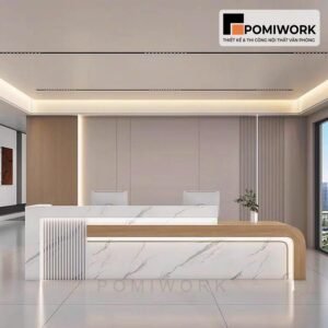 Quầy lễ tân văn phòng hiện đại – Mẫu bàn tiếp tân cao cấp, tạo ấn tượng chuyên nghiệp