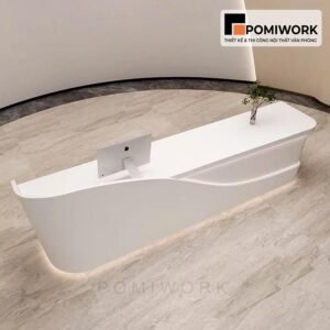 Quầy lễ tân với thiết kế uốn lượn mềm mại – Bàn tiếp tân tối giản, tinh tế cho văn phòng