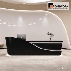 Quầy lễ tân với thiết kế uốn lượn mềm mại – Bàn tiếp tân tối giản, tinh tế cho văn phòng