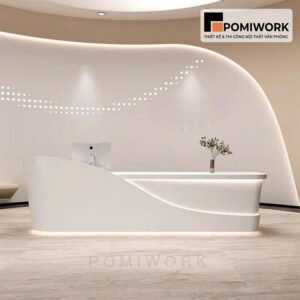 Quầy lễ tân với thiết kế uốn lượn mềm mại – Bàn tiếp tân tối giản, tinh tế cho văn phòng