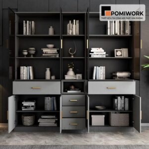 Tủ tài liệu cao cấp phối kính và ngăn kéo - Mẫu tủ hồ sơ đẳng cấp cho công sở