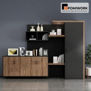 Tủ tài liệu gỗ hiện đại kết hợp kệ trang trí - Mẫu tủ hồ sơ sang trọng cho văn phòng