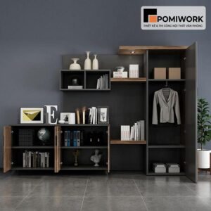 Tủ tài liệu gỗ hiện đại kết hợp kệ trang trí - Mẫu tủ hồ sơ sang trọng cho văn phòng