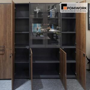 Tủ tài liệu gỗ kết hợp kính - Tủ hồ sơ gỗ hiện đại, sang trọng cho văn phòng