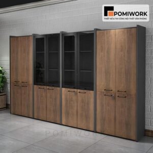 Tủ tài liệu gỗ kết hợp kính - Tủ hồ sơ gỗ hiện đại, sang trọng cho văn phòng