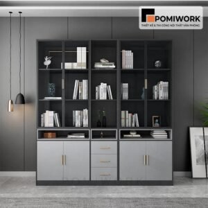 Tủ tài liệu gỗ MDF phối kính đen - Mẫu tủ hồ sơ sang trọng, hiện đại