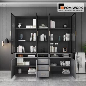 Tủ tài liệu gỗ MDF phối kính đen - Mẫu tủ hồ sơ sang trọng, hiện đại