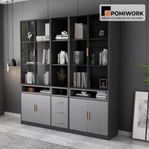 Tủ tài liệu gỗ MDF phối kính đen - Mẫu tủ hồ sơ sang trọng, hiện đại