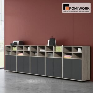 Tủ tài liệu gỗ thấp nhiều ngăn - Tủ hồ sơ gỗ tối giản, gọn gàng