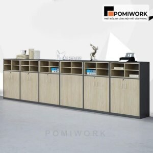 Tủ tài liệu gỗ thấp nhiều ngăn - Tủ hồ sơ gỗ tối giản, gọn gàng