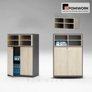 Tủ tài liệu gỗ thấp nhiều ngăn - Tủ hồ sơ gỗ tối giản, gọn gàng