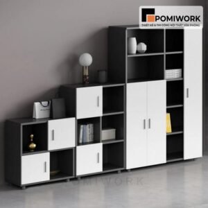 Tủ tài liệu gỗ thiết kế bậc thang - Tủ hồ sơ gỗ hiện đại, tối giản