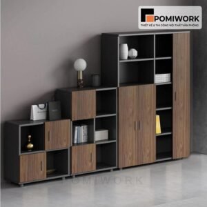 Tủ tài liệu gỗ thiết kế bậc thang - Tủ hồ sơ gỗ hiện đại, tối giản
