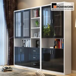 Tủ tài liệu kính kết hợp ngăn kéo - Tủ hồ sơ bền đẹp, sang trọng
