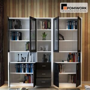 Tủ tài liệu kính kết hợp ngăn kéo - Tủ hồ sơ bền đẹp, sang trọng