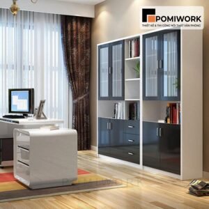 Tủ tài liệu kính kết hợp ngăn kéo - Tủ hồ sơ bền đẹp, sang trọng