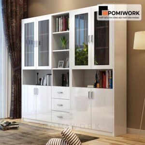 Tủ tài liệu kính kết hợp ngăn kéo - Tủ hồ sơ bền đẹp, sang trọng