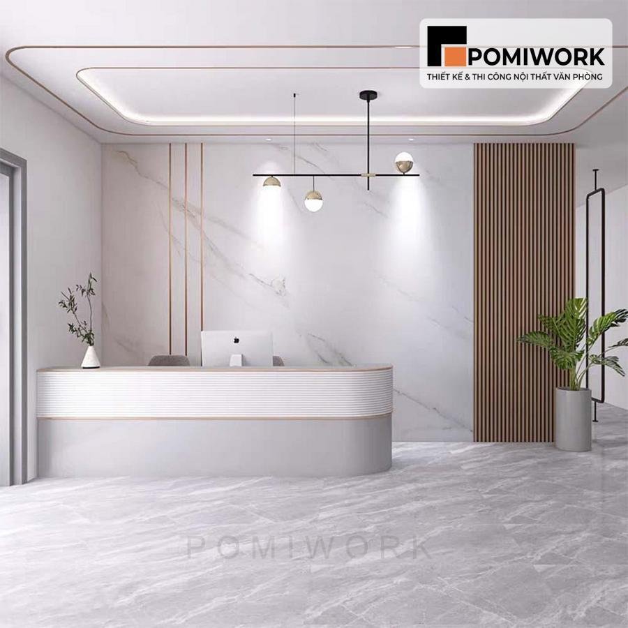 vach op tuong cao cap Vách ốp tường cao cấp - Thiết kế sang trọng cho quầy lễ tân văn phòng