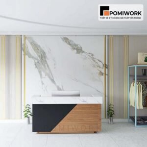 Vách ốp tường đá vân mây - Thiết kế sang trọng cho quầy lễ tân văn phòng