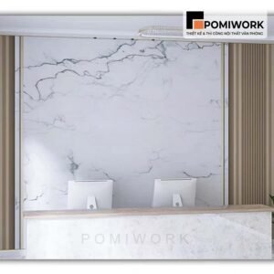 Vách ốp tường đá vân mây - Thiết kế sang trọng cho quầy lễ tân văn phòng