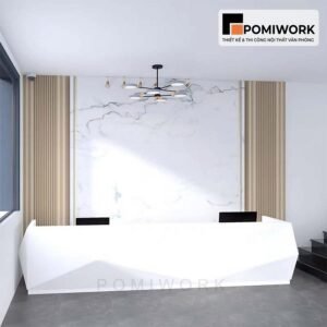 Vách ốp tường đá vân mây - Thiết kế sang trọng cho quầy lễ tân văn phòng