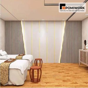 Vách ốp tường văn phòng – Thiết kế sang trọng cho quầy lễ tân hiện đại